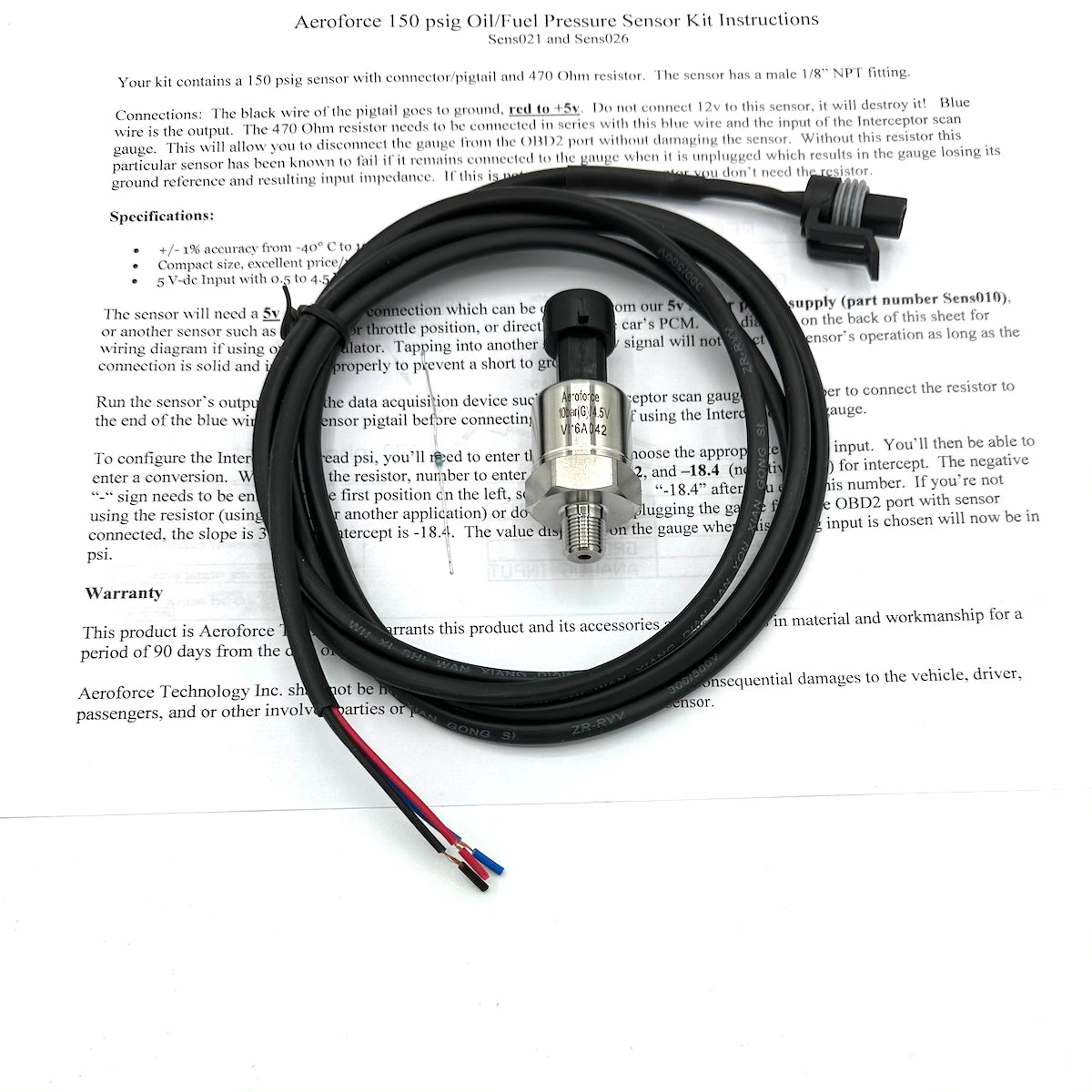 150 psi Oil Pressure Sensor Kit AeroForce Technology, Inc.